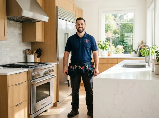 Appliance Repair Hero technician in a Avon, CT kitchen after an appliance repair